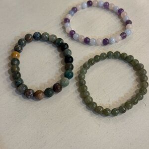 Three bracelets - Vesuvianite, Agate, and Amethyst Rose Quartz Aquamarine